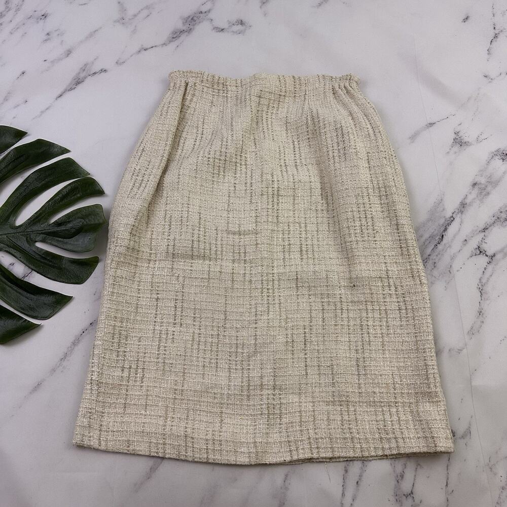 Anne Crimmins Womens Vintage 90s Tweed Pencil Skirt Size 10 White Gold Silk